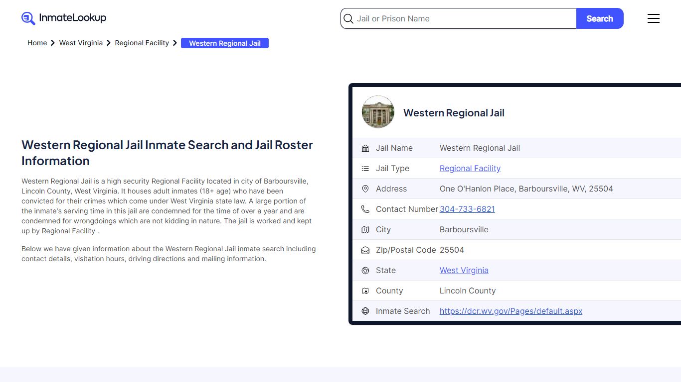 Western Regional Jail Inmate Search and Jail Roster Information