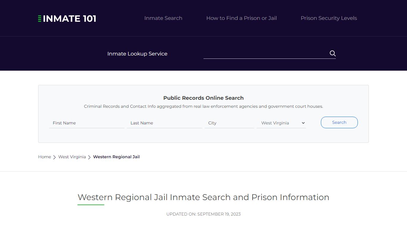 Western Regional Jail Inmate Search and Prison Information